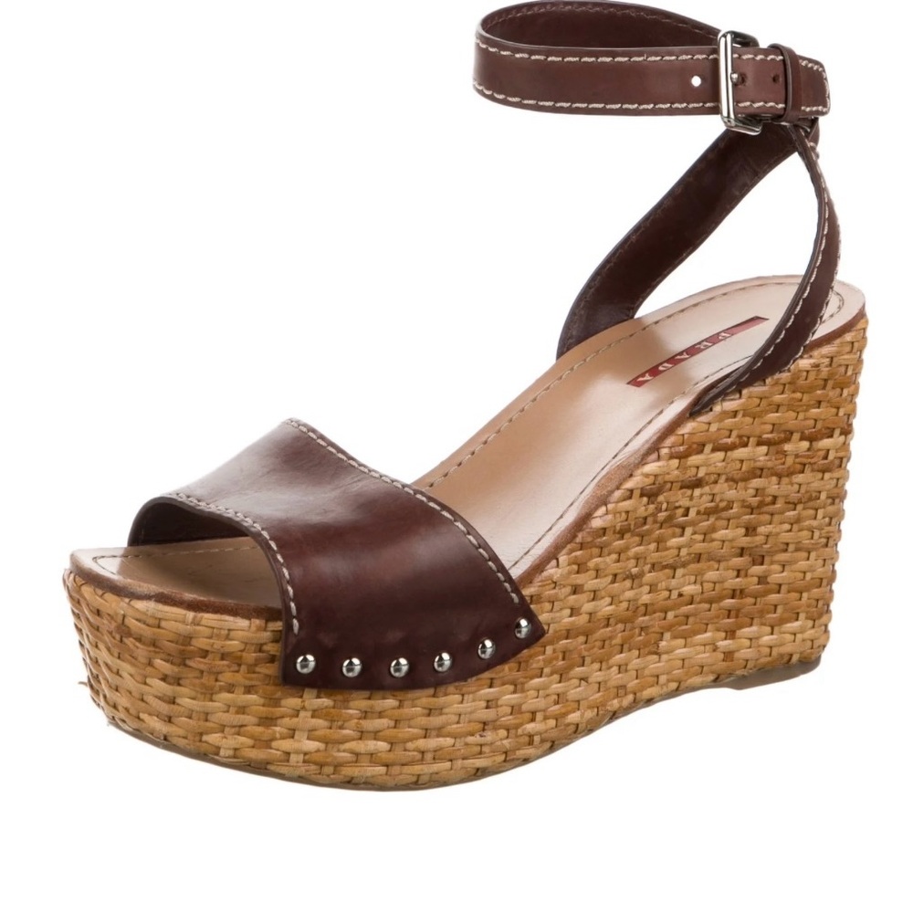 Prada wedge Sandals brown leather
